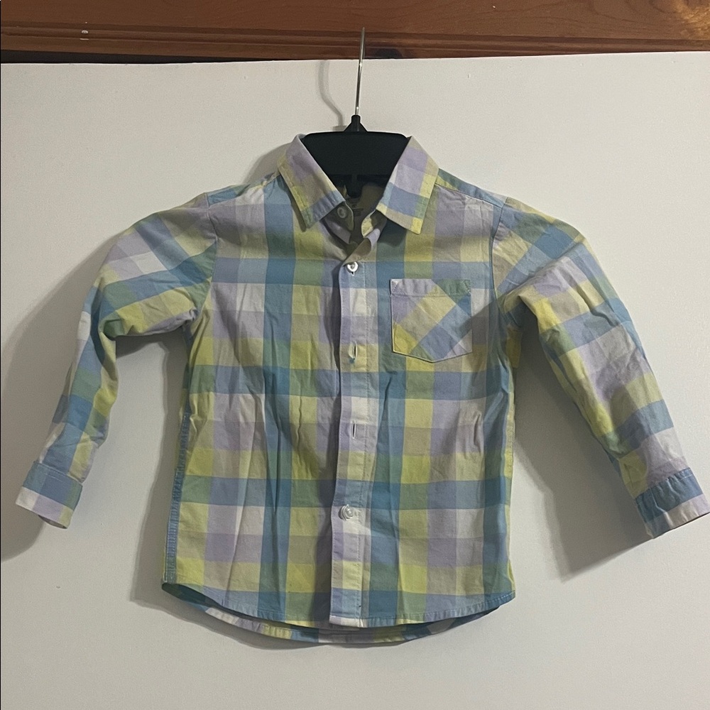 Wonder Nation Kids Plaid Shirt - Blue, Yellow, Green and Purple Size 3T